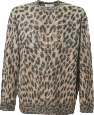 Laneus Leopard Crew Neck Sweater - Heren - Ronde hals truien - Bruin - L - Wol - Truien & Vesten