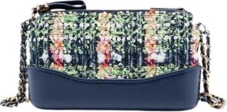Chanel Pre-owned Vintage Tweed Leren Crossbody Tas - Dames - Vintage Schoudertas - Blauw - ONE Size - Tweed - Vintage