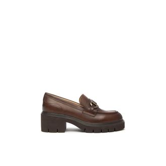 Nero Giardini Loafers, female, Brown, 5 UK, Beige Leather Womens Loafers with Metal Clamp