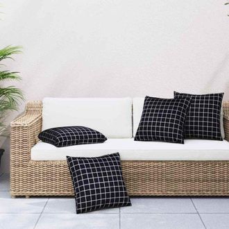 vidaXL vidaXL Cuscini Scatter a scacchi 4 pcs Quadro Nero 60 x 60 cm
