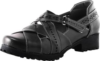 Generic Leisure Women Solid Color Non Slip Square Heel Round Toe Breathable Hook Loop Strap Sandals Comfortable Walking Footwear (Black, 6.5)