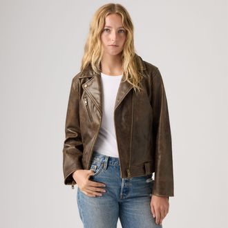 Levi's Genuine Leather Moto Jacket - Womens - XS - Brown