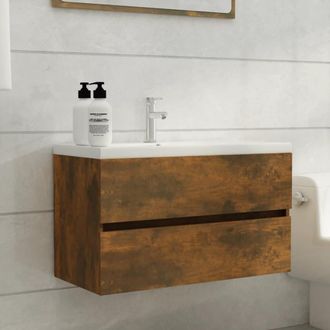 vidaXL Mueble Lavabo Madera Contrachapada Roble Ahumado 80x38,5x45cm Vidaxl