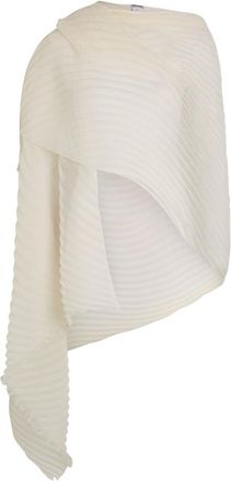 Issey Miyake Feather Pleated Semi-sheer Woven Stole - White - One Size