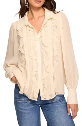 Ramy Brook Claire Ruffle Shirt in Bone at Nordstrom, Size Xx-Large