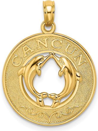 Diamond2Deal 14k Yellow Gold CANCUN with Dolphins Circle Charm Pendant