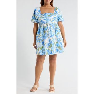 Sugarlips Truth Be Told Floral Print Minidress in Blue-Cream at Nordstrom, Size 3X