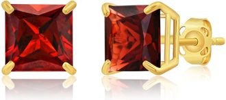 MAX + STONE 14k Yellow or White Gold 7mm Princess Cut Gemstone Square Stud Earrings