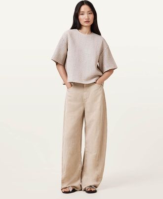 AllSaints Lyocell/Linen Jett Barrel Leg Linen Blend Trousers, Size: UK 14/US 10