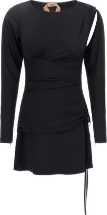 N°21 Kleedjes, Dames, Zwart, L, Ruched String Cut-Out Dress