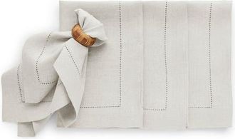 Solino Home Linen Dinner Napkins Set of 4, 22 x 22 Inch for Dining Table, Holiday and Everyday Table Decor - Sonoma Hemstitch in Light Flax at
