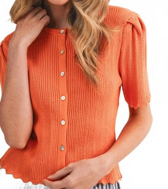 Merci The Ivy Pointelle Knit Cardigan In Orange
