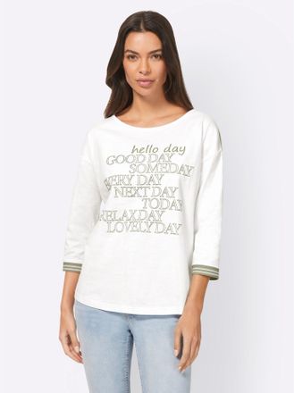 Heine Rundhalsshirt HEINE T-Shirt, Damen, Gr. 34, beige (ecru), 100% Baumwolle, bedruckt, gemustert, unifarben, Rundhals, Shirts Rundhalsshirt