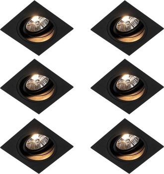 QAZQA Set of 6 Modern Recessed Spotlight Black Adjustable - Chuck 70