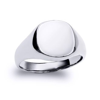 Jewelco London Sterling Silver Polished Square Cushion Signet Ring | Size: Y