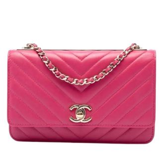Chanel Pre-owned Vintage Chevron Quilted Crossbody Bag - Dames - Pre-owned - Roze - Maat: ONE Size Leer