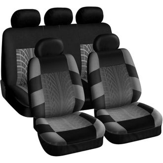OEM Funda Asiento Coche - Universal - Gris Con Rayas Azules - Para Asientos Delanteros Y Traseros - Juego De 5 Piezas