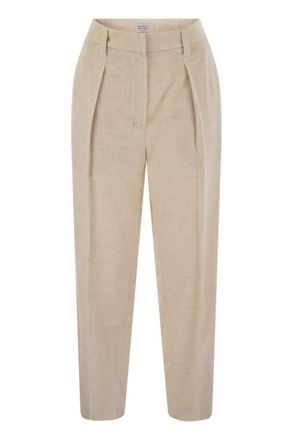 Brunello Cucinelli Brunello Cucinelli Womens Striped Canvas Trousers In Viscose And Comfort Cotton With Necklace - Nude - Size EU 44 (Womens)