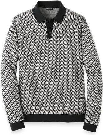 Paul Fredrick Cotton Three-button Polo in Black/ivory at Nordstrom, Size Xx-Large