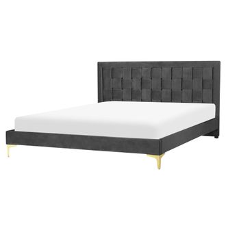 Beliani Cama Con Somier De Terciopelo Negro 160 X 200 Cm Cabecero Patas Limoux