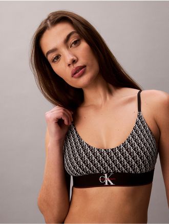 Calvin Klein Calvin Klein Womens Graphic Monogram Microfiber Stretch Unlined Bralette - Black - XL