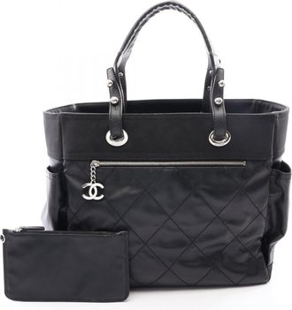 Chanel Black Coated Canvas Leather Handbag Tote Bag (Pre-Owned)