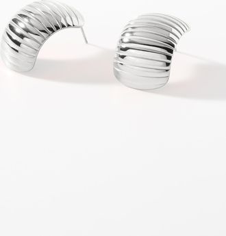 Simons Womens Horizontal groove wide half-Hoop Earrings