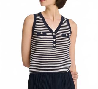 Weill Sleeveless Striped Knit Top In Navy/wht
