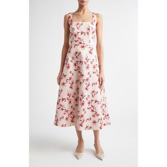 Emilia Wickstead Shiloh Floral Faille Midi Dress in Summer Lillies Red On Pink at Nordstrom, Size 10 Us