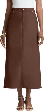 Jessica London True Fit Stretch Denim Midi Skirt in Rich Brown at Nordstrom, Size 32