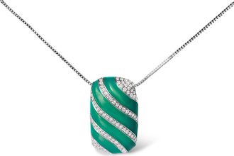 House of Brilliance Silver Turquoise Enamel and 1/2 Cttw Diamond Block Pendant Necklace in White at Nordstrom