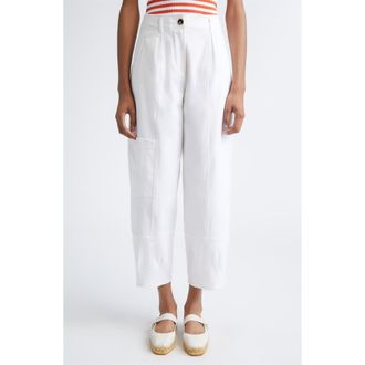 Max Mara Bautta Cotton Stretch Twill Cargo Ankle Pants in Optical White at Nordstrom, Size 16