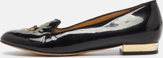 Charlotte Olympia Black Patent Leather Fashionably Late Clock Face Smoking Slippers