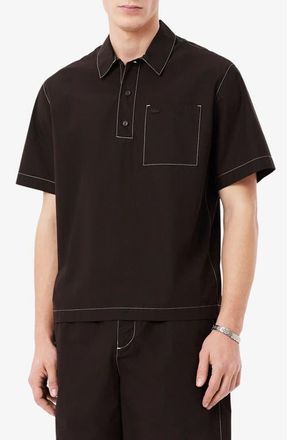 Lacoste Topstitch Detail Woven Cotton Shirt in Buffalo at Nordstrom, Size 40
