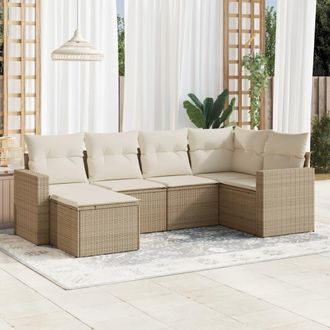 vidaXL Juego De Sof&aacute;s Jard&iacute;n Con Cojines 6 Pzas Rat&aacute;n Sint&eacute;tico Beige Vidaxl
