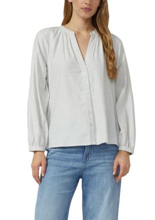 s.Oliver Langarmbluse S.OLIVER, Damen, Gr. 34, ecru, Web, Obermaterial: 55% Baumwolle, 45% Viskose, unifarben, relaxed fit normal, V-Ausschnitt, elastischer Bu