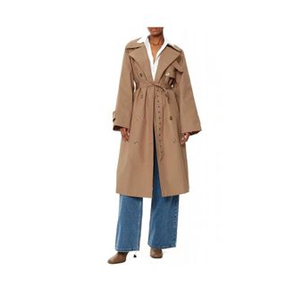 Michael Kors Jassen, Dames, Beige, L, Katoen, Cotton Oversized Double-Breasted Trenchcoat
