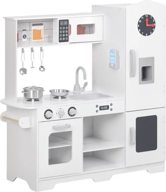 OEM Cocina De Madera Infantil Con Fog&oacute;n Grifo Fregadero Microondas Reloj M&aacute;quina De Hielo Y Accesorios De Cocina Blanco