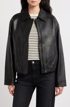 Michael Kors Leather Bomber in Black at Nordstrom, Size X-Small