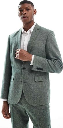Asos Giacca da abito slim in tweed di misto lana verde bottiglia