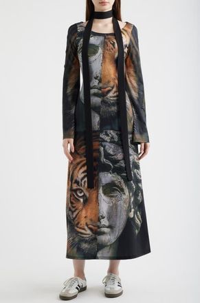 Dressed in Lala You Are Art Long Sleeve Maxi Dress in Black/Tiger at Nordstrom, Size Xx-Large