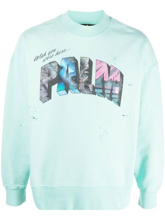 Palm Angels Felpa girocollo con stampa grafica - Blu