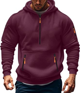 Generic Hoodie, 1/4 Zip Pullover Hoodie Zipped Pocket Fleece Drawstring Long Sleeve Tracksuit Tops Cuff Shirts Hooded Loose Fit Casual Classic Fashion Work Ho