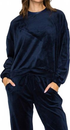Knit Riot Velour Lounge Crew Sweater In Navy