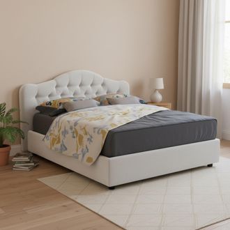 Dmora Cama Matrimonial Alfer, Cama Con Colch&oacute;n Incluido, Desenfundable Made In Italy, Contenedor, Blanco