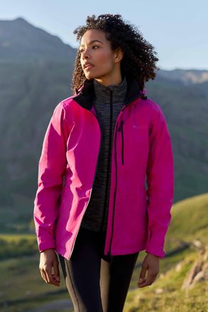 Mountain Warehouse Rainforest Womens Jacket with Pockets Waterproof Rain Coat Pink