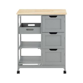 SoBuy Carro de cocina con 3 cajones y 1 bandeja extraíble madera gris