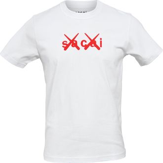 sacai x KAWS Flock Print Crewneck T-Shirt in White Cotton