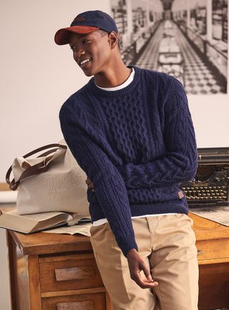 Simons Womens 100% recycled wool cable sweater Our History, Our Heritage Collection Unisex