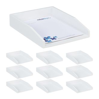 Relaxdays 10 Bandejas Para Cartas, Apilable, Din A4, Organizador De Oficina, Bamb&uacute;, Blanco